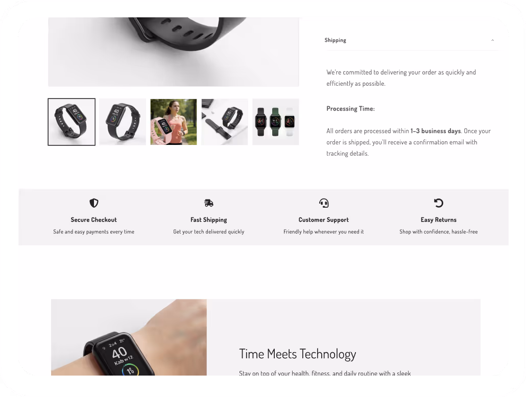 Optimized Shopify product page with AI-written descriptions and SEO titles