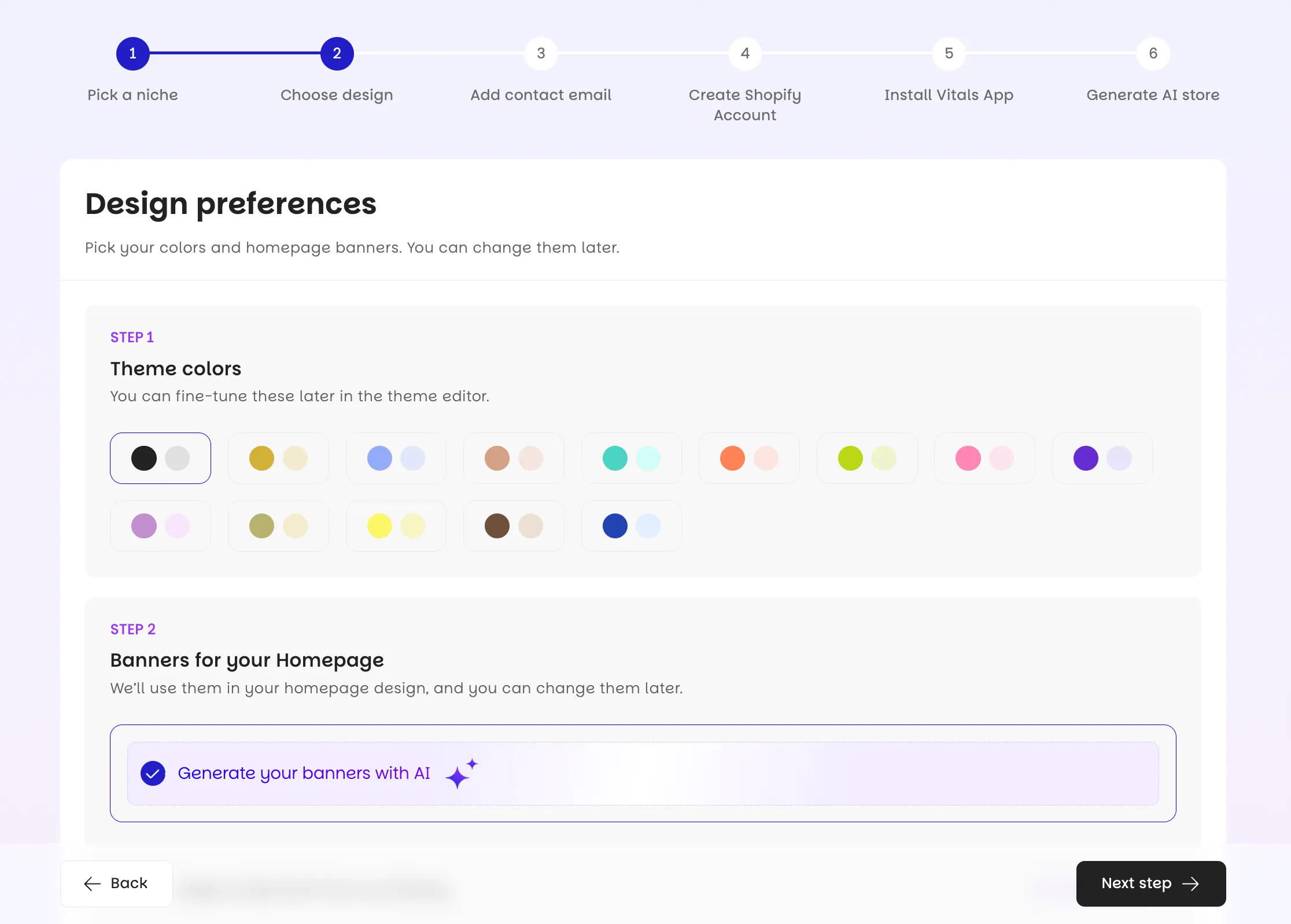 Choosing theme color and homepage banners