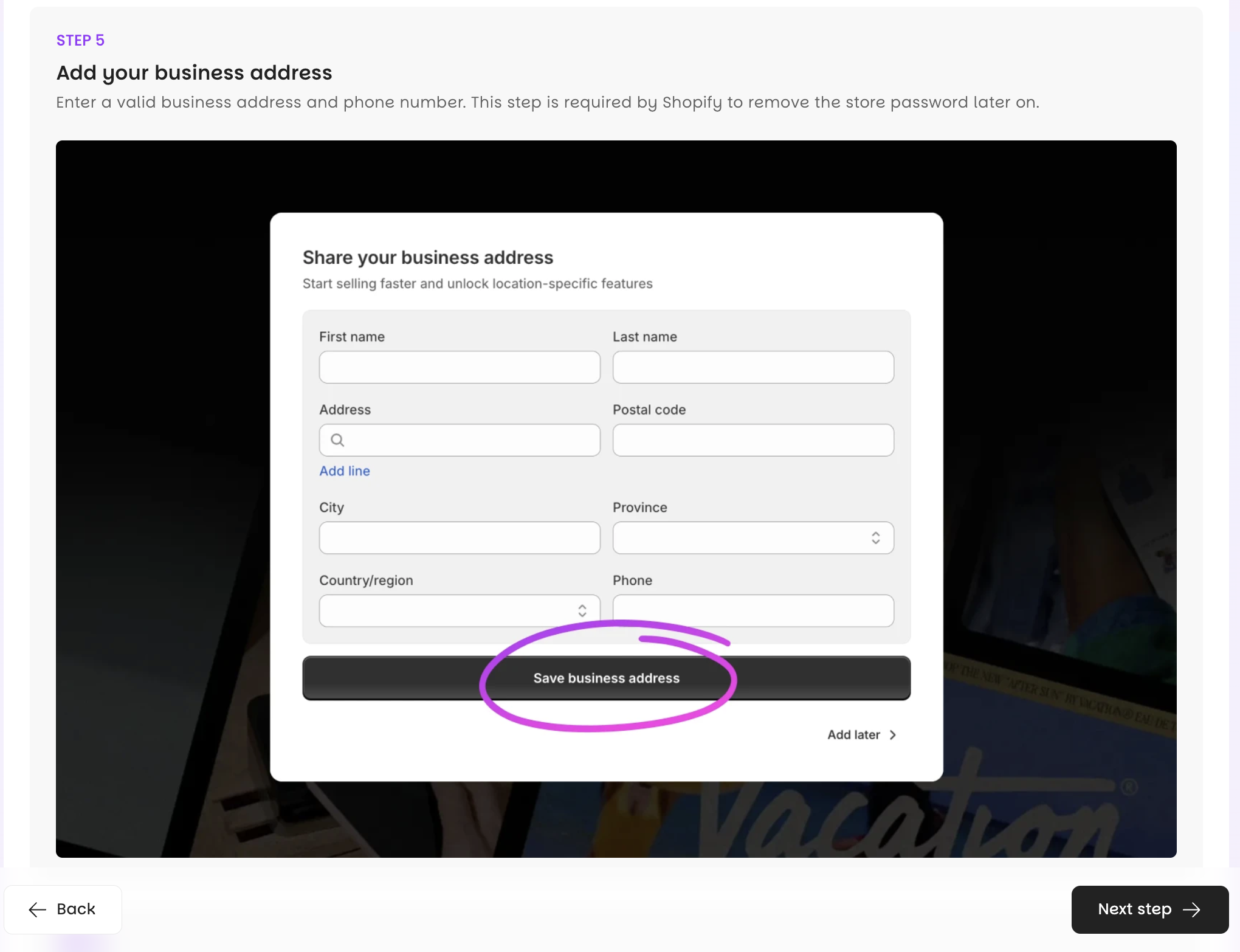 Shopify account creation step 4