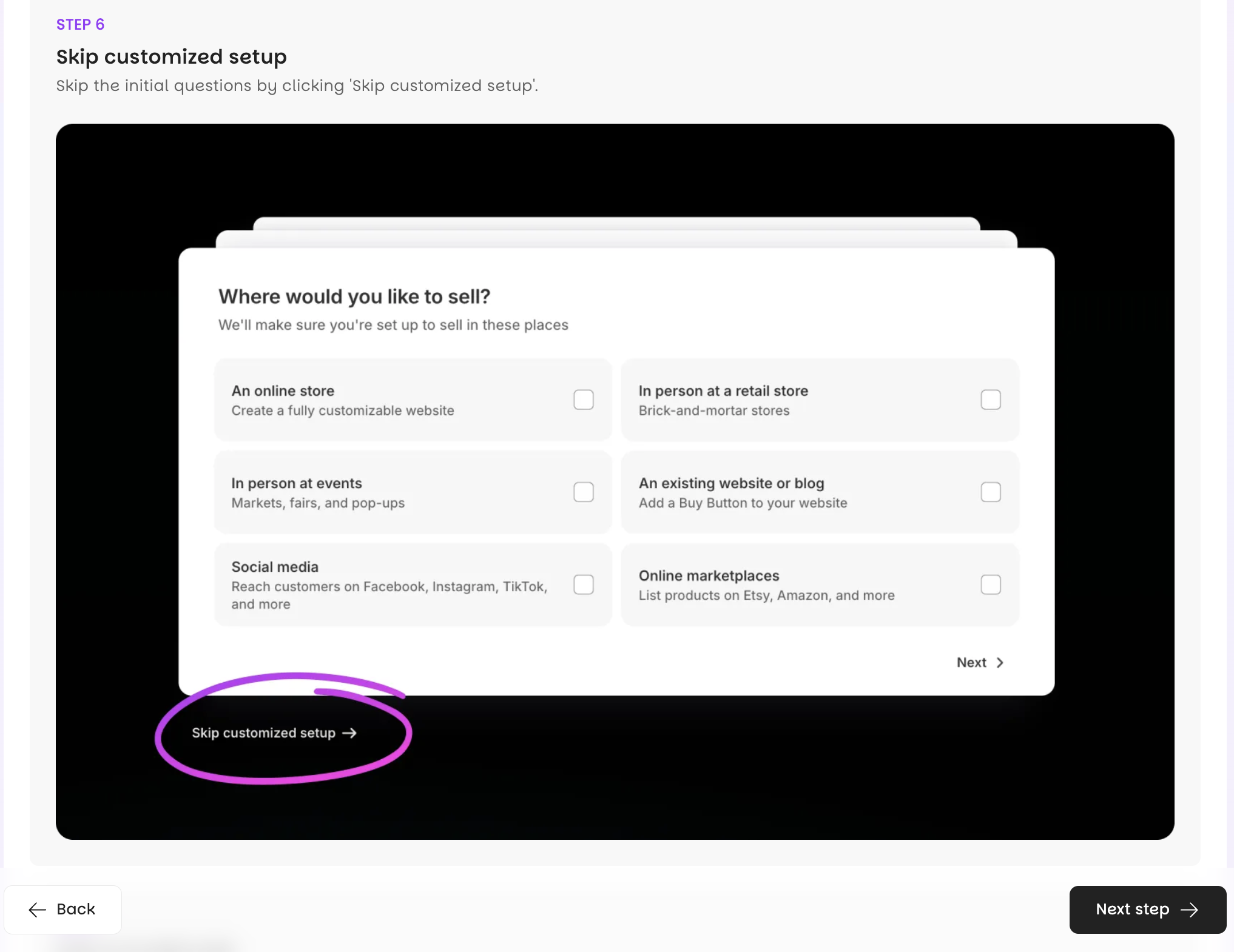 Shopify account creation step 5