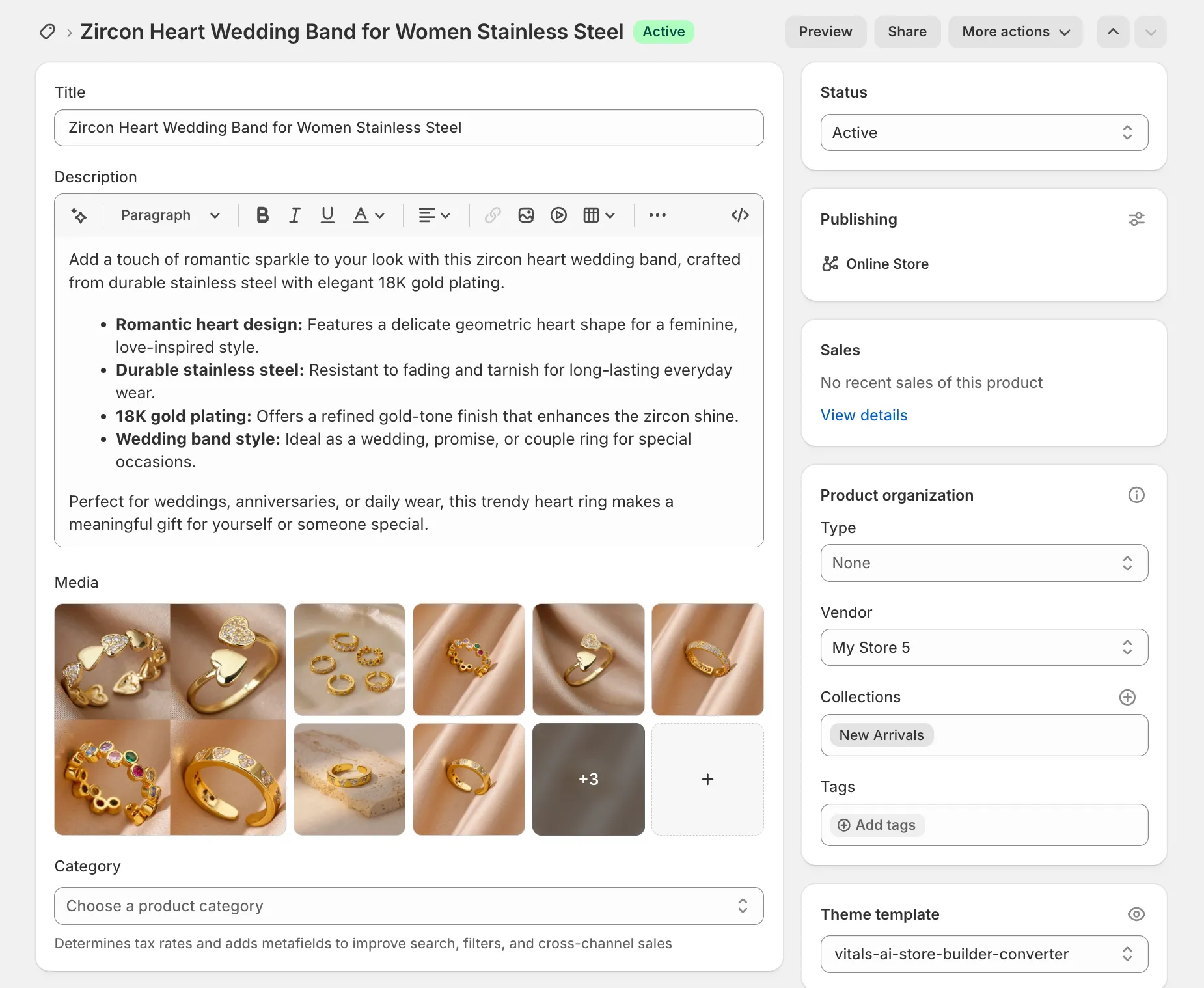 Metafields section in the Shopify Product Editor