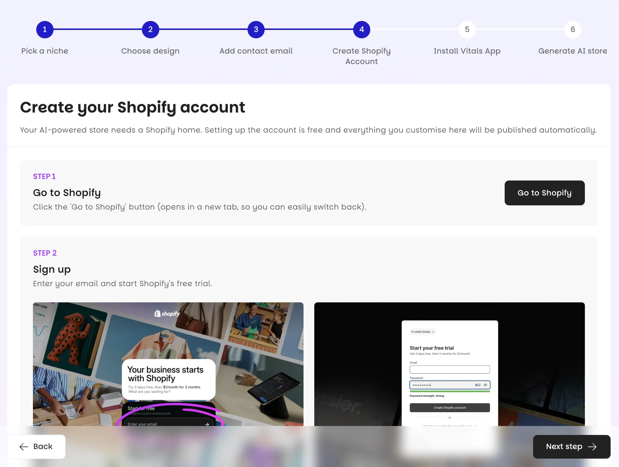 Shopify account creation