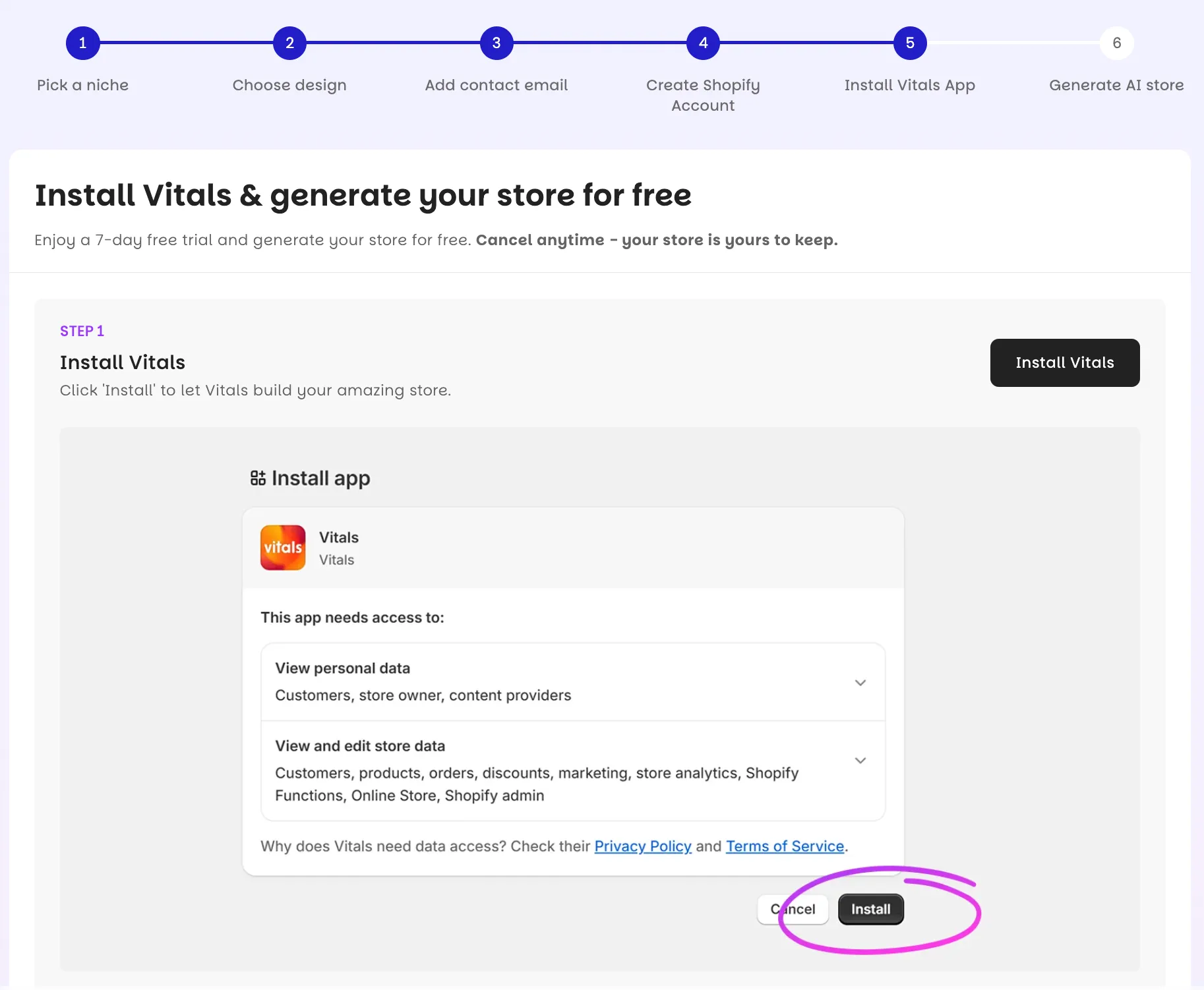 Vitals plan approval screen